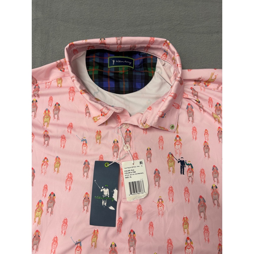 William Murray And They're Off Polo Shirt Pink Horse Racing Golf Men's XL NWT - Picture 5 of 14